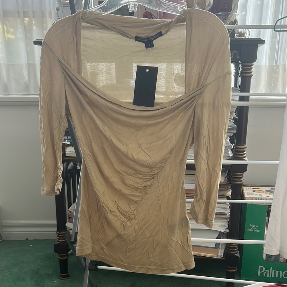 Sandra Angelozzi Tan Sheer Long Sleeve Top